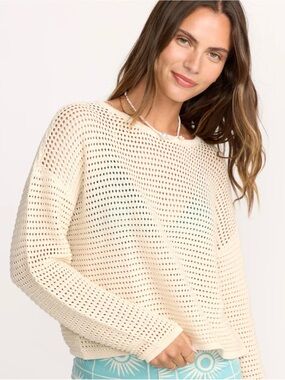 Billabong Cream Open-Weave Crewneck Sweater